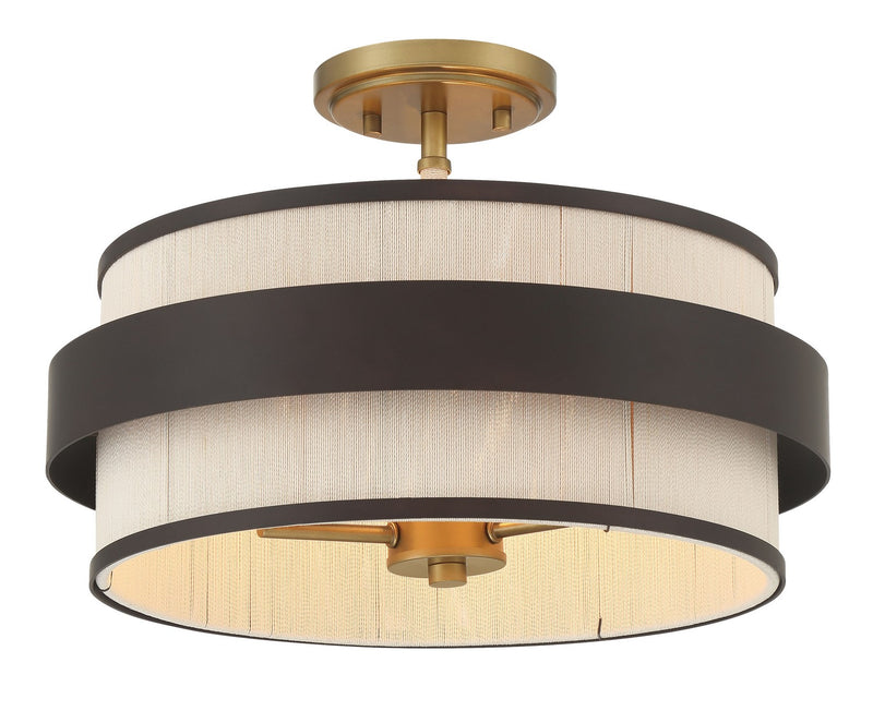 Three Light Semi Flush Mount<br /><span style="color:#4AB0CE;">Entrega: 4-5 semanas en USA</span><br /><span style="color:#4AB0CE;font-size:60%;">PREGUNTE POR ENTREGA EN PANAMA</span><br />Collection: Harbor Wrap<br />Finish: Dark Bronze