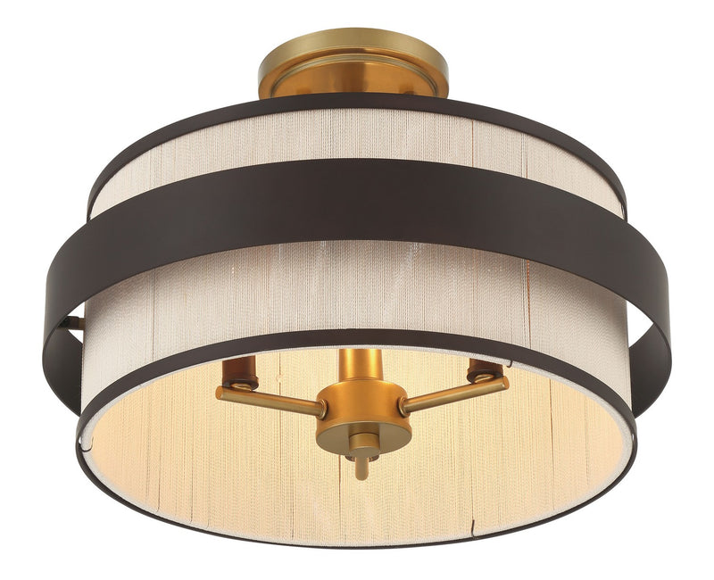 Three Light Semi Flush Mount<br /><span style="color:#4AB0CE;">Entrega: 4-5 semanas en USA</span><br /><span style="color:#4AB0CE;font-size:60%;">PREGUNTE POR ENTREGA EN PANAMA</span><br />Collection: Harbor Wrap<br />Finish: Dark Bronze