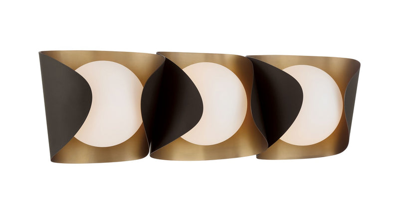 Three Light Vanity<br /><span style="color:#4AB0CE;">Entrega: 4-10 dias en USA</span><br /><span style="color:#4AB0CE;font-size:60%;">PREGUNTE POR ENTREGA EN PANAMA</span><br />Collection: Flare<br />Finish: Dark Bronze