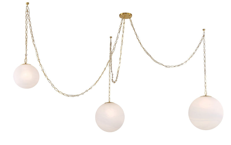 Three Light Pendant<br /><span style="color:#4AB0CE;">Entrega: 4-10 dias en USA</span><br /><span style="color:#4AB0CE;font-size:60%;">PREGUNTE POR ENTREGA EN PANAMA</span><br />Collection: Marbelle<br />Finish: Legacy Brass