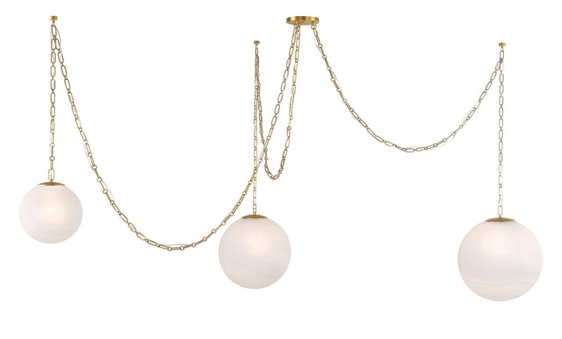 Three Light Pendant<br /><span style="color:#4AB0CE;">Entrega: 5-6 semanas en USA</span><br /><span style="color:#4AB0CE;font-size:60%;">PREGUNTE POR ENTREGA EN PANAMA</span><br />Collection: Marbelle<br />Finish: Legacy Brass
