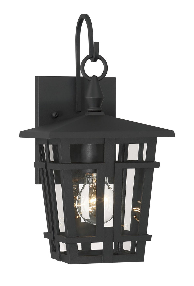 One Light Outdoor Wall Sconce<br /><span style="color:#4AB0CE;">Entrega: 4-10 dias en USA</span><br /><span style="color:#4AB0CE;font-size:60%;">PREGUNTE POR ENTREGA EN PANAMA</span><br />Collection: Fieldstone<br />Finish: Sand Coal Black