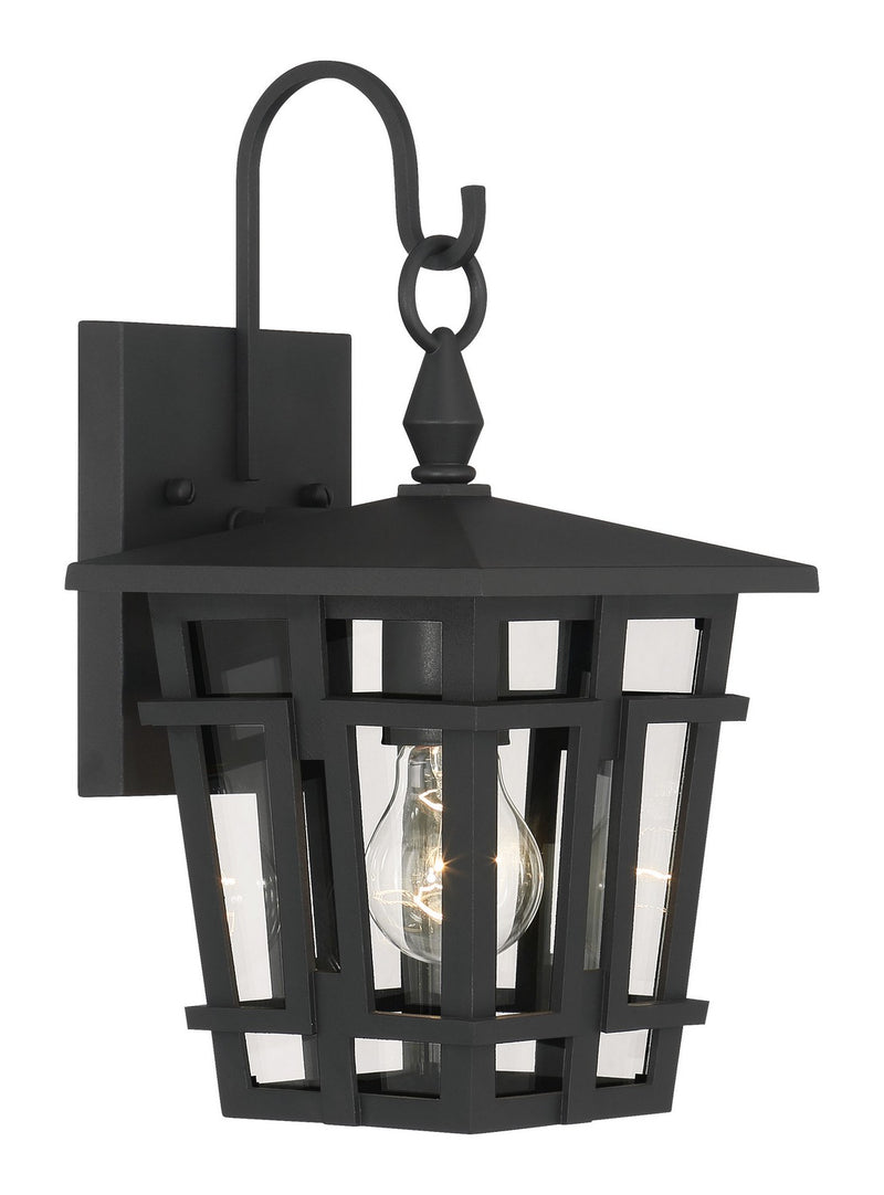 One Light Outdoor Wall Sconce<br /><span style="color:#4AB0CE;">Entrega: 4-10 dias en USA</span><br /><span style="color:#4AB0CE;font-size:60%;">PREGUNTE POR ENTREGA EN PANAMA</span><br />Collection: Fieldstone<br />Finish: Sand Coal Black