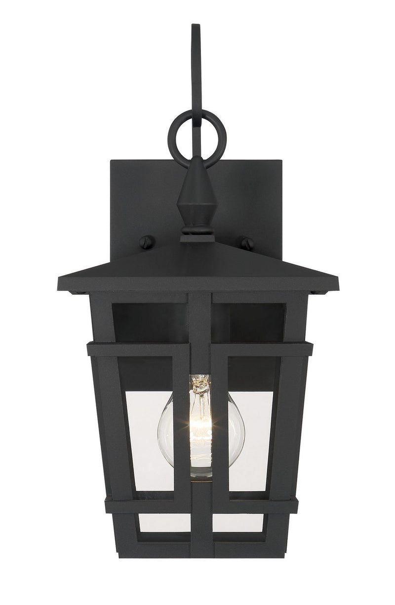 One Light Outdoor Wall Sconce<br /><span style="color:#4AB0CE;">Entrega: 4-10 dias en USA</span><br /><span style="color:#4AB0CE;font-size:60%;">PREGUNTE POR ENTREGA EN PANAMA</span><br />Collection: Fieldstone<br />Finish: Sand Coal Black