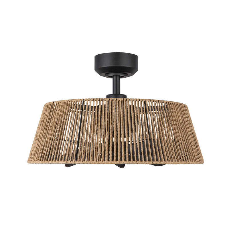 24"Ceiling Fan<br /><span style="color:#4AB0CE;">Entrega: 4-10 dias en USA</span><br /><span style="color:#4AB0CE;font-size:60%;">PREGUNTE POR ENTREGA EN PANAMA</span><br />Collection: Isla<br />Finish: Matte Black/Braided Rope