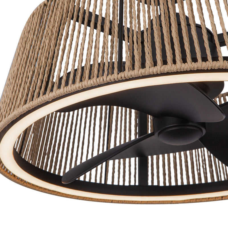 24"Ceiling Fan<br /><span style="color:#4AB0CE;">Entrega: 4-10 dias en USA</span><br /><span style="color:#4AB0CE;font-size:60%;">PREGUNTE POR ENTREGA EN PANAMA</span><br />Collection: Isla<br />Finish: Matte Black/Braided Rope