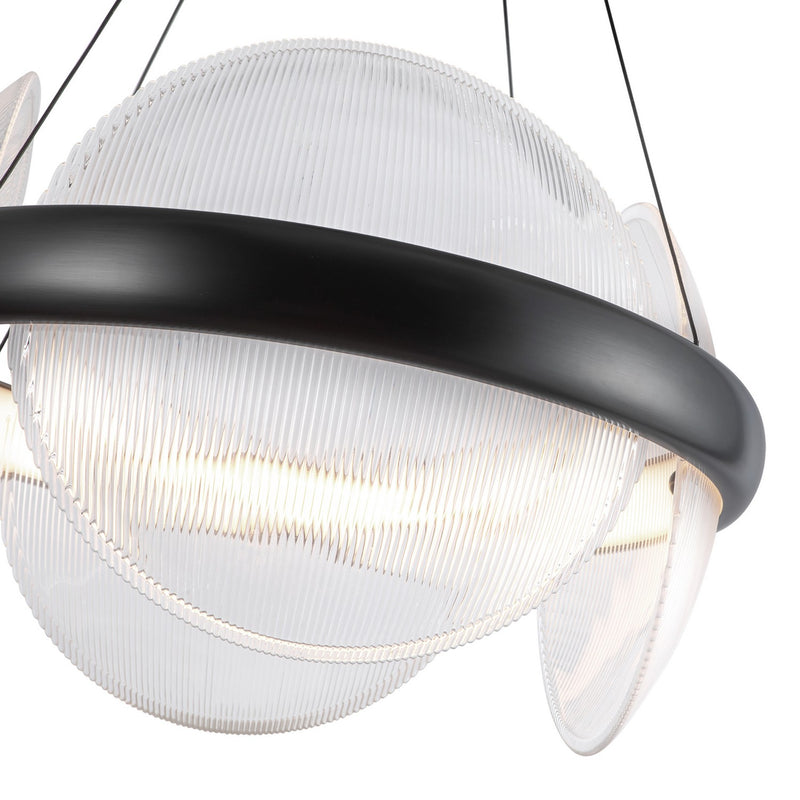 LED Chandelier<br /><span style="color:#4AB0CE;">Entrega: 4-10 dias en USA</span><br /><span style="color:#4AB0CE;font-size:60%;">PREGUNTE POR ENTREGA EN PANAMA</span><br />Collection: Taurus<br />Finish: Urban Bronze/Clear Ribbed Glass