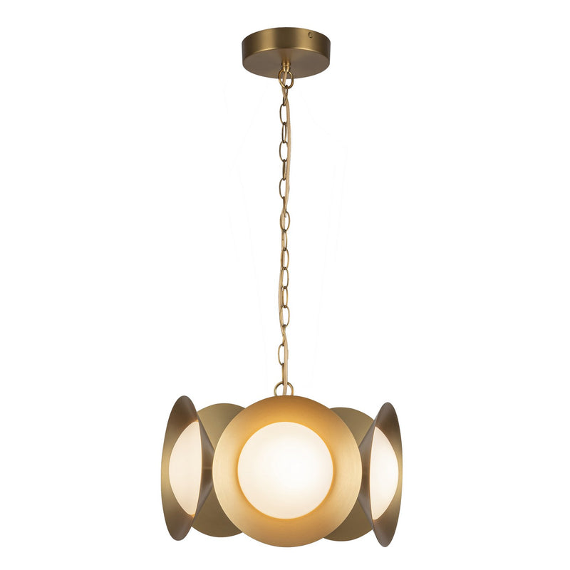 LED Chandelier<br /><span style="color:#4AB0CE;">Entrega: 4-10 dias en USA</span><br /><span style="color:#4AB0CE;font-size:60%;">PREGUNTE POR ENTREGA EN PANAMA</span><br />Collection: Cleo<br />Finish: Brushed Gold/Opal Glass