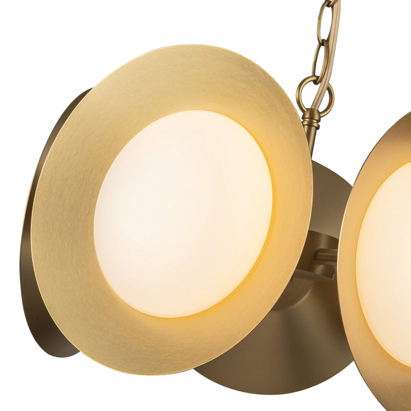 LED Chandelier<br /><span style="color:#4AB0CE;">Entrega: 4-10 dias en USA</span><br /><span style="color:#4AB0CE;font-size:60%;">PREGUNTE POR ENTREGA EN PANAMA</span><br />Collection: Cleo<br />Finish: Brushed Gold/Opal Glass