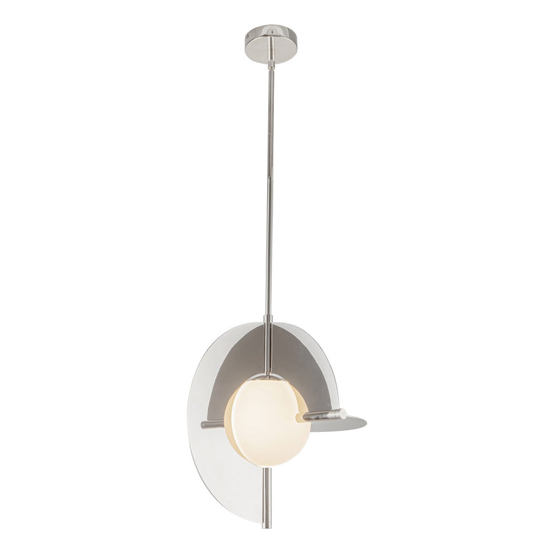 LED Pendant<br /><span style="color:#4AB0CE;">Entrega: 4-10 dias en USA</span><br /><span style="color:#4AB0CE;font-size:60%;">PREGUNTE POR ENTREGA EN PANAMA</span><br />Collection: Scorpio<br />Finish: Polished Nickel/Opal Glass
