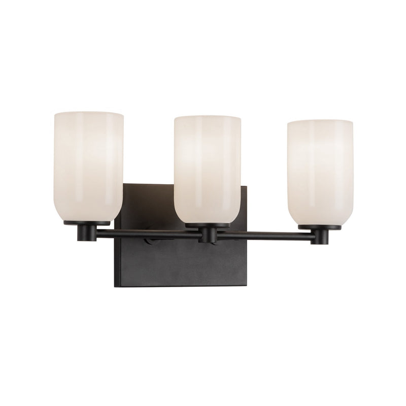 Three Light Vanity<br /><span style="color:#4AB0CE;">Entrega: 4-10 dias en USA</span><br /><span style="color:#4AB0CE;font-size:60%;">PREGUNTE POR ENTREGA EN PANAMA</span><br />Collection: Nola<br />Finish: Black/Glossy Opal Glass