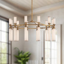 LED Chandelier<br /><span style="color:#4AB0CE;">Entrega: 0-1 semanas en USA</span><br /><span style="color:#4AB0CE;font-size:60%;">PREGUNTE POR ENTREGA EN PANAMA</span><br />Collection: Edwin<br />Finish: Vintage Brass/Frosted Ribbed Glass
