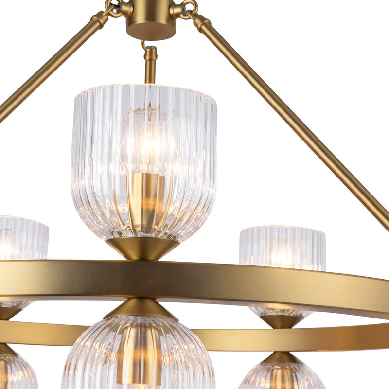Ten Light Chandelier<br /><span style="color:#4AB0CE;">Entrega: 4-10 dias en USA</span><br /><span style="color:#4AB0CE;font-size:60%;">PREGUNTE POR ENTREGA EN PANAMA</span><br />Collection: Nelly<br />Finish: Brushed Gold/Clear Ribbed Glass