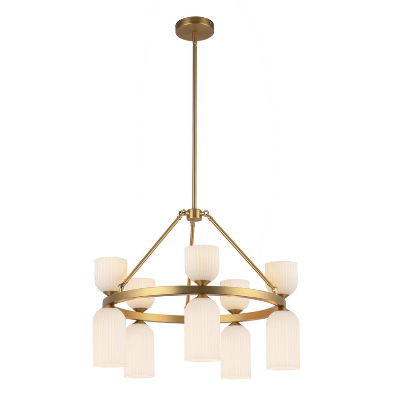 Ten Light Chandelier<br /><span style="color:#4AB0CE;">Entrega: 4-10 dias en USA</span><br /><span style="color:#4AB0CE;font-size:60%;">PREGUNTE POR ENTREGA EN PANAMA</span><br />Collection: Nelly<br />Finish: Brushed Gold/Glossy Ribbed Opal Glass