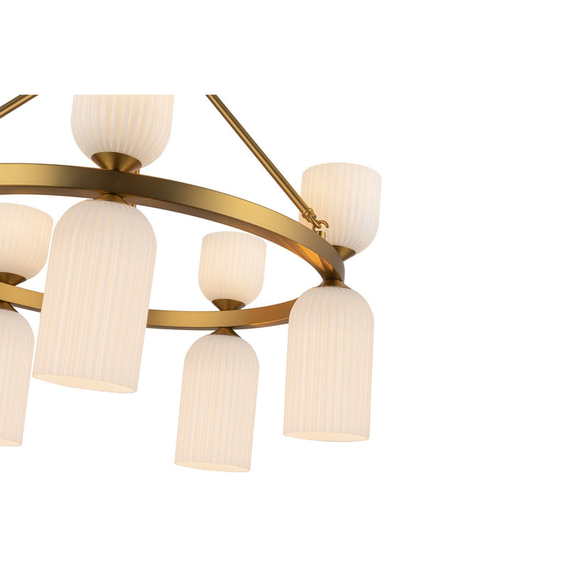 Ten Light Chandelier<br /><span style="color:#4AB0CE;">Entrega: 4-10 dias en USA</span><br /><span style="color:#4AB0CE;font-size:60%;">PREGUNTE POR ENTREGA EN PANAMA</span><br />Collection: Nelly<br />Finish: Brushed Gold/Glossy Ribbed Opal Glass