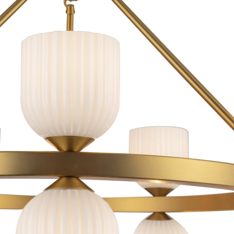 Alora - CH442626BGGR - Ten Light Chandelier - Nelly - Brushed Gold/Glossy Ribbed Opal Glass