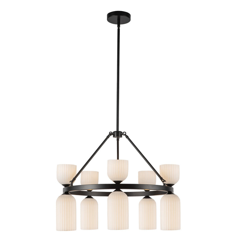 Ten Light Chandelier<br /><span style="color:#4AB0CE;">Entrega: 4-10 dias en USA</span><br /><span style="color:#4AB0CE;font-size:60%;">PREGUNTE POR ENTREGA EN PANAMA</span><br />Collection: Nelly<br />Finish: Matte Black/Glossy Ribbed Opal Glass