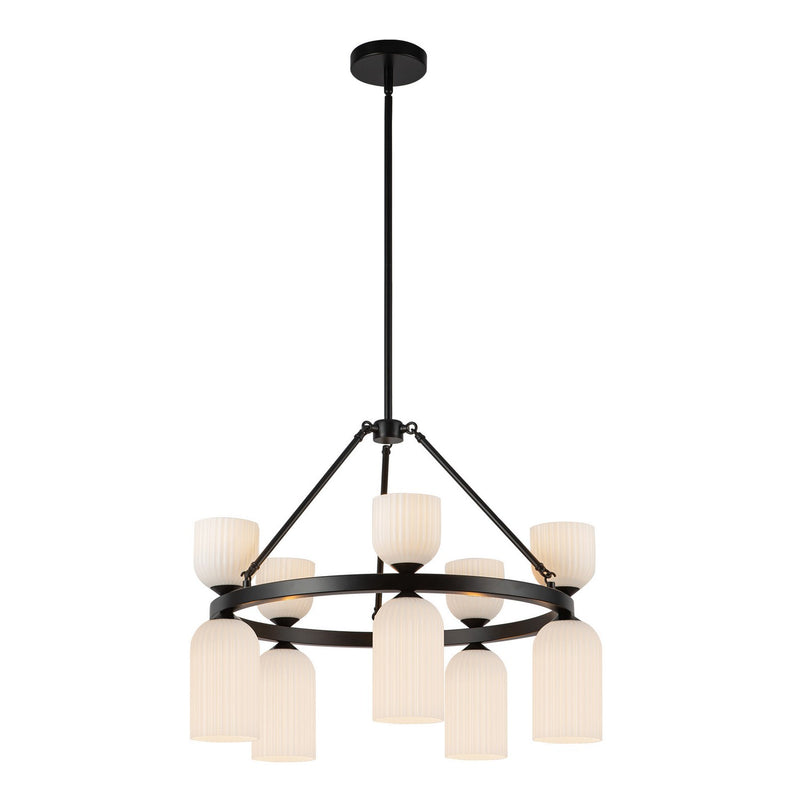 Ten Light Chandelier<br /><span style="color:#4AB0CE;">Entrega: 4-10 dias en USA</span><br /><span style="color:#4AB0CE;font-size:60%;">PREGUNTE POR ENTREGA EN PANAMA</span><br />Collection: Nelly<br />Finish: Matte Black/Glossy Ribbed Opal Glass