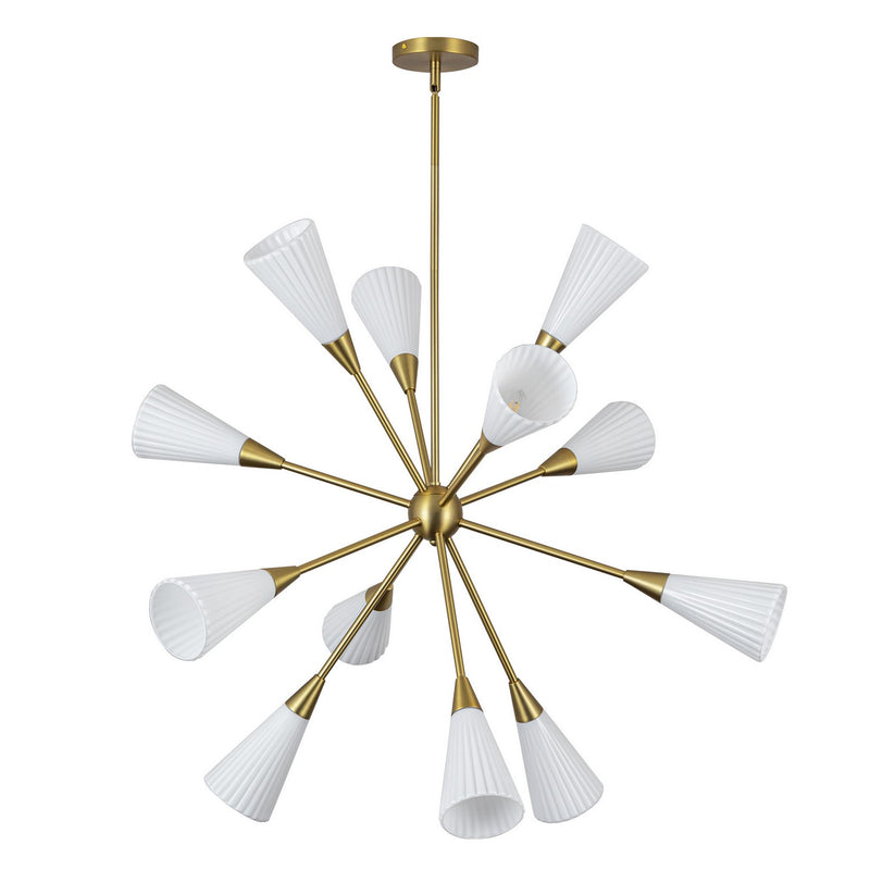 12 Light Chandelier<br /><span style="color:#4AB0CE;">Entrega: 4-10 dias en USA</span><br /><span style="color:#4AB0CE;font-size:60%;">PREGUNTE POR ENTREGA EN PANAMA</span><br />Collection: Cosmo<br />Finish: Brushed Gold/Glossy Ribbed Opal Glass