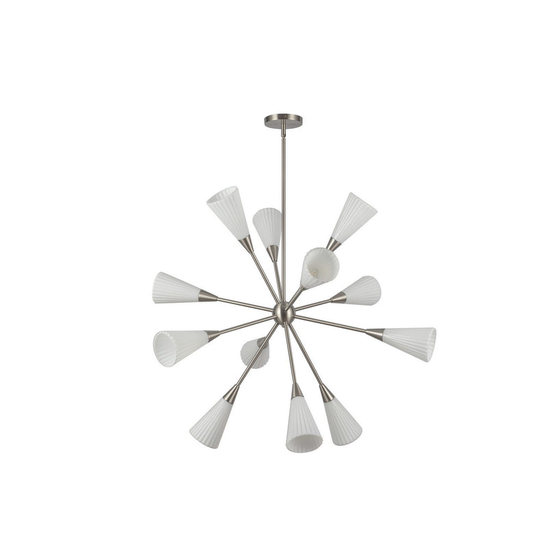 12 Light Chandelier<br /><span style="color:#4AB0CE;">Entrega: 4-10 dias en USA</span><br /><span style="color:#4AB0CE;font-size:60%;">PREGUNTE POR ENTREGA EN PANAMA</span><br />Collection: Cosmo<br />Finish: Brushed Nickel/Glossy Ribbed Opal Glass