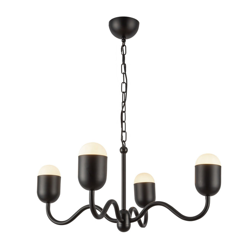 Four Light Chandelier<br /><span style="color:#4AB0CE;">Entrega: 4-10 dias en USA</span><br /><span style="color:#4AB0CE;font-size:60%;">PREGUNTE POR ENTREGA EN PANAMA</span><br />Collection: Effie<br />Finish: Matte Black/Opal Glass