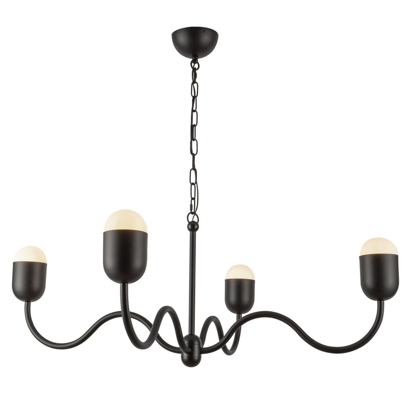Four Light Chandelier<br /><span style="color:#4AB0CE;">Entrega: 4-10 dias en USA</span><br /><span style="color:#4AB0CE;font-size:60%;">PREGUNTE POR ENTREGA EN PANAMA</span><br />Collection: Effie<br />Finish: Matte Black/Opal Glass