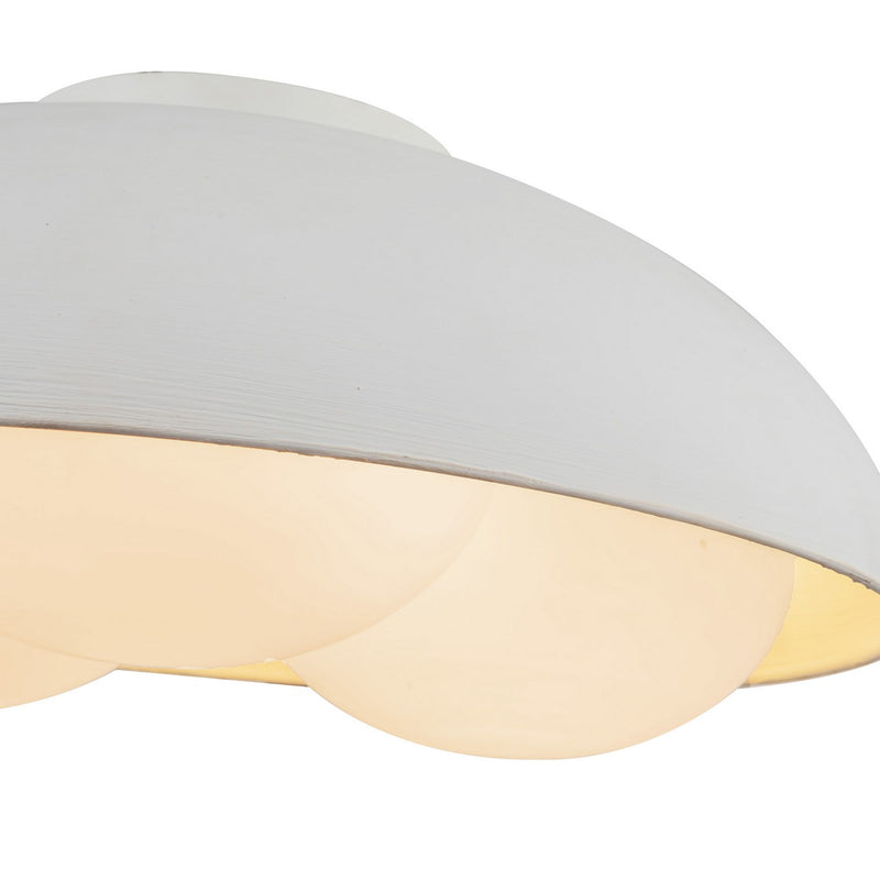 Three Light Flush Mount<br /><span style="color:#4AB0CE;">Entrega: 4-10 dias en USA</span><br /><span style="color:#4AB0CE;font-size:60%;">PREGUNTE POR ENTREGA EN PANAMA</span><br />Collection: Robyn<br />Finish: Antique White/Opal Glass