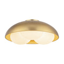 Three Light Flush Mount<br /><span style="color:#4AB0CE;">Entrega: 4-10 dias en USA</span><br /><span style="color:#4AB0CE;font-size:60%;">PREGUNTE POR ENTREGA EN PANAMA</span><br />Collection: Robyn<br />Finish: Brushed Gold/Opal Glass