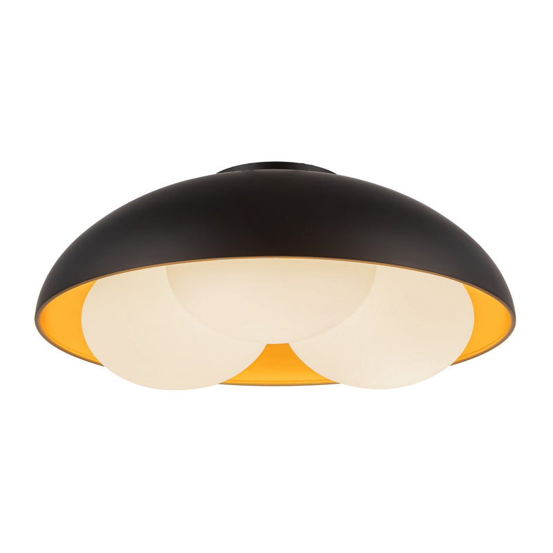 Three Light Flush Mount<br /><span style="color:#4AB0CE;">Entrega: 4-10 dias en USA</span><br /><span style="color:#4AB0CE;font-size:60%;">PREGUNTE POR ENTREGA EN PANAMA</span><br />Collection: Robyn<br />Finish: Matte Black/Opal Glass