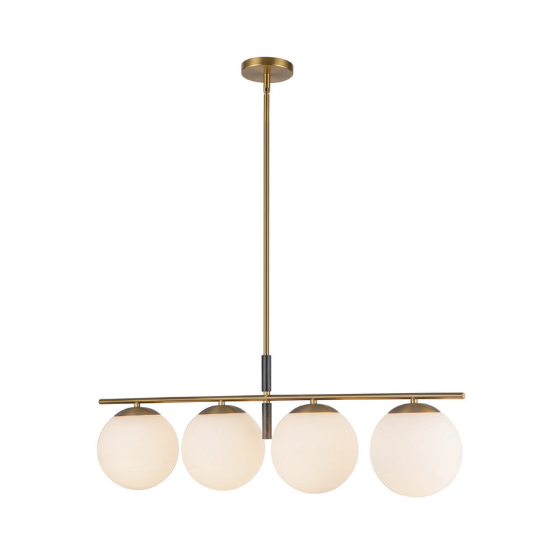 Four Light Linear Pendant<br /><span style="color:#4AB0CE;">Entrega: 4-10 dias en USA</span><br /><span style="color:#4AB0CE;font-size:60%;">PREGUNTE POR ENTREGA EN PANAMA</span><br />Collection: Zuri<br />Finish: Brushed Gold/Opal Glass