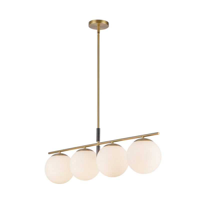 Four Light Linear Pendant<br /><span style="color:#4AB0CE;">Entrega: 4-10 dias en USA</span><br /><span style="color:#4AB0CE;font-size:60%;">PREGUNTE POR ENTREGA EN PANAMA</span><br />Collection: Zuri<br />Finish: Brushed Gold/Opal Glass