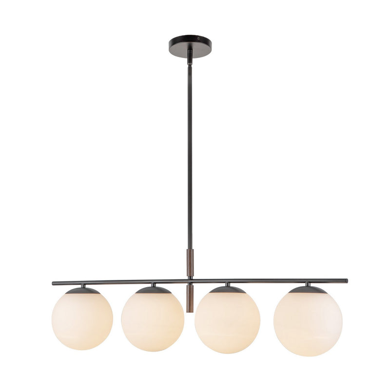 Four Light Linear Pendant<br /><span style="color:#4AB0CE;">Entrega: 4-10 dias en USA</span><br /><span style="color:#4AB0CE;font-size:60%;">PREGUNTE POR ENTREGA EN PANAMA</span><br />Collection: Zuri<br />Finish: Matte Black/Opal Glass