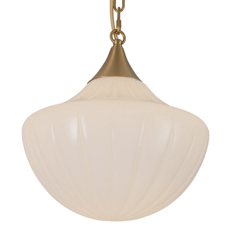 Three Light Pendant<br /><span style="color:#4AB0CE;">Entrega: 4-10 dias en USA</span><br /><span style="color:#4AB0CE;font-size:60%;">PREGUNTE POR ENTREGA EN PANAMA</span><br />Collection: Farrah<br />Finish: Brushed Gold/Glossy Ribbed Opal Glass