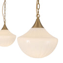 Three Light Pendant<br /><span style="color:#4AB0CE;">Entrega: 4-10 dias en USA</span><br /><span style="color:#4AB0CE;font-size:60%;">PREGUNTE POR ENTREGA EN PANAMA</span><br />Collection: Farrah<br />Finish: Brushed Gold/Glossy Ribbed Opal Glass