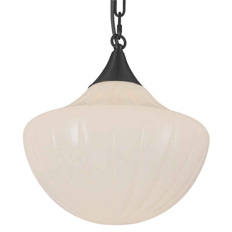 Three Light Pendant<br /><span style="color:#4AB0CE;">Entrega: 4-10 dias en USA</span><br /><span style="color:#4AB0CE;font-size:60%;">PREGUNTE POR ENTREGA EN PANAMA</span><br />Collection: Farrah<br />Finish: Matte Black/Glossy Ribbed Opal Glass