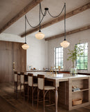 Three Light Pendant<br /><span style="color:#4AB0CE;">Entrega: 4-10 dias en USA</span><br /><span style="color:#4AB0CE;font-size:60%;">PREGUNTE POR ENTREGA EN PANAMA</span><br />Collection: Farrah<br />Finish: Matte Black/Glossy Ribbed Opal Glass