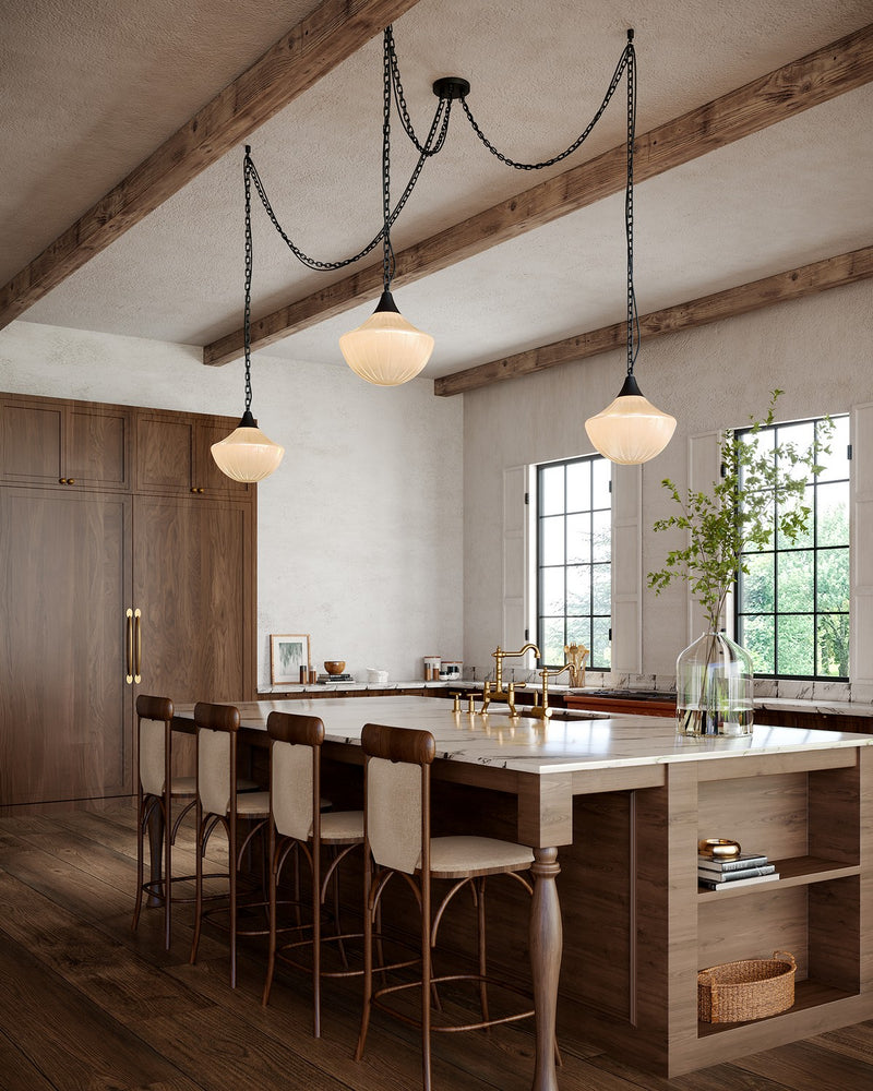 Alora - MP651312MBGR - Three Light Pendant - Farrah - Matte Black/Glossy Ribbed Opal Glass