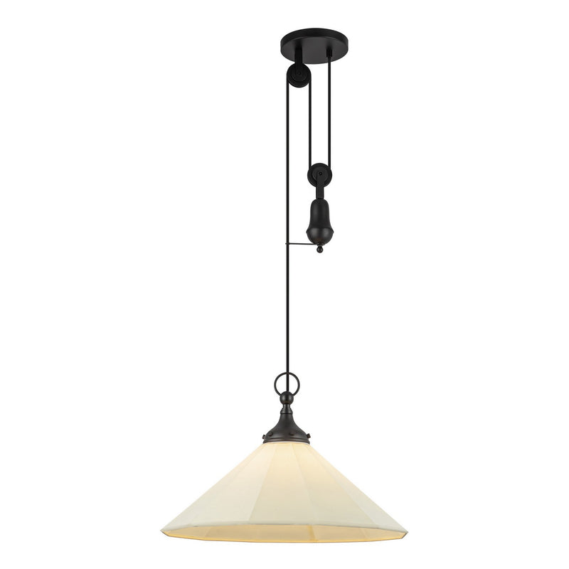 One Light Pendant<br /><span style="color:#4AB0CE;">Entrega: 4-10 dias en USA</span><br /><span style="color:#4AB0CE;font-size:60%;">PREGUNTE POR ENTREGA EN PANAMA</span><br />Collection: Ellen<br />Finish: Matte Black/White Linen