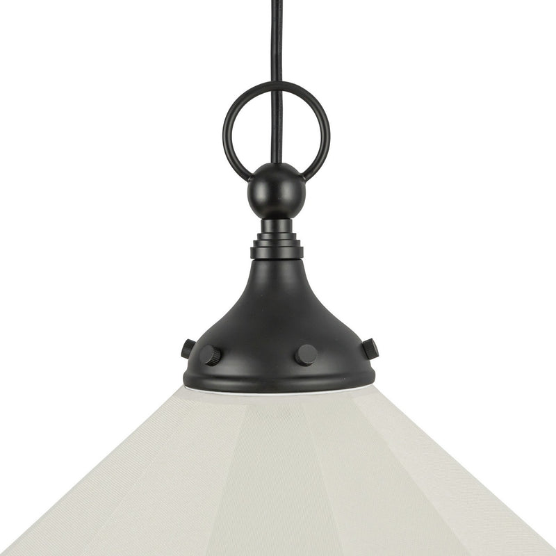 One Light Pendant<br /><span style="color:#4AB0CE;">Entrega: 4-10 dias en USA</span><br /><span style="color:#4AB0CE;font-size:60%;">PREGUNTE POR ENTREGA EN PANAMA</span><br />Collection: Ellen<br />Finish: Matte Black/White Linen