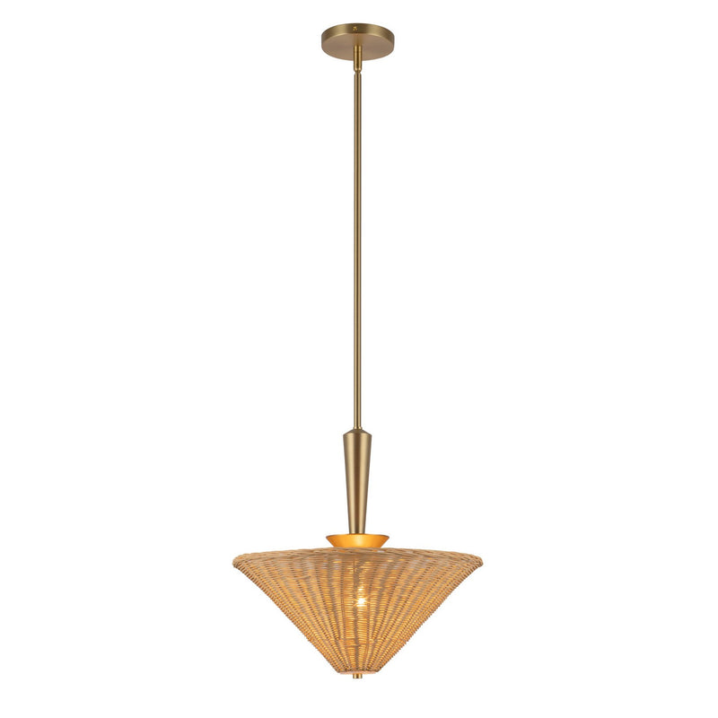 One Light Pendant<br /><span style="color:#4AB0CE;">Entrega: 4-10 dias en USA</span><br /><span style="color:#4AB0CE;font-size:60%;">PREGUNTE POR ENTREGA EN PANAMA</span><br />Collection: Bridgette<br />Finish: Brushed Gold/Rattan