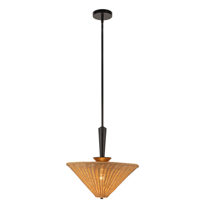 One Light Pendant<br /><span style="color:#4AB0CE;">Entrega: 4-10 dias en USA</span><br /><span style="color:#4AB0CE;font-size:60%;">PREGUNTE POR ENTREGA EN PANAMA</span><br />Collection: Bridgette<br />Finish: Matte Black/Rattan