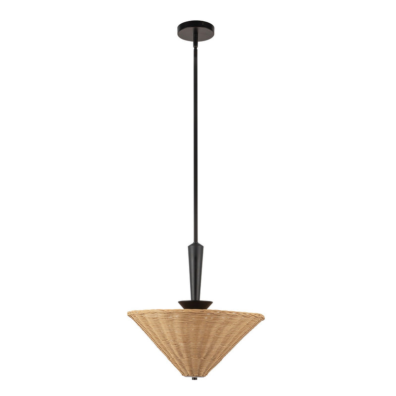 One Light Pendant<br /><span style="color:#4AB0CE;">Entrega: 4-10 dias en USA</span><br /><span style="color:#4AB0CE;font-size:60%;">PREGUNTE POR ENTREGA EN PANAMA</span><br />Collection: Bridgette<br />Finish: Matte Black/Rattan
