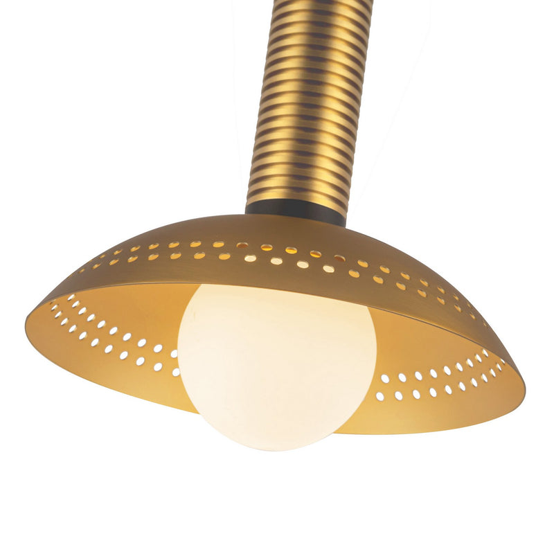 LED Pendant<br /><span style="color:#4AB0CE;">Entrega: 4-10 dias en USA</span><br /><span style="color:#4AB0CE;font-size:60%;">PREGUNTE POR ENTREGA EN PANAMA</span><br />Collection: Arden<br />Finish: Brushed Gold/Opal Glass