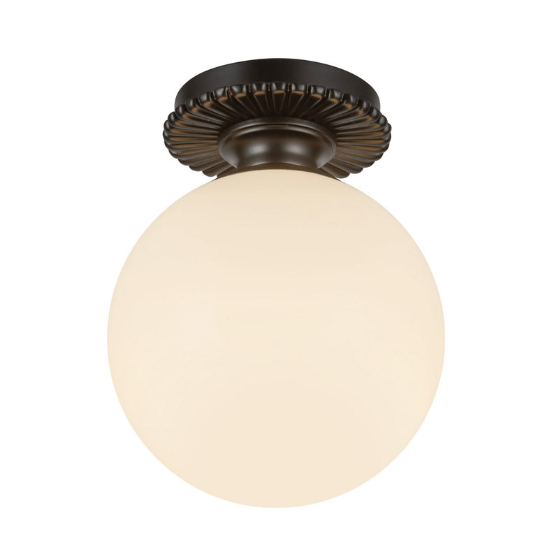 One Light Semi-Flush Mount<br /><span style="color:#4AB0CE;">Entrega: 4-10 dias en USA</span><br /><span style="color:#4AB0CE;font-size:60%;">PREGUNTE POR ENTREGA EN PANAMA</span><br />Collection: Otis<br />Finish: Matte Black/Glossy Opal Glass