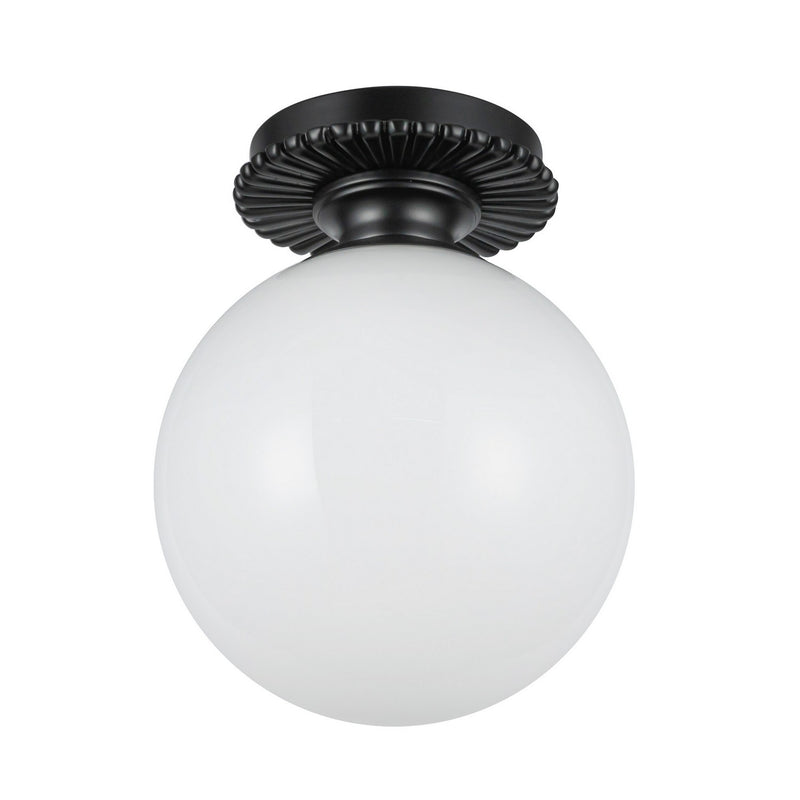 One Light Semi-Flush Mount<br /><span style="color:#4AB0CE;">Entrega: 4-10 dias en USA</span><br /><span style="color:#4AB0CE;font-size:60%;">PREGUNTE POR ENTREGA EN PANAMA</span><br />Collection: Otis<br />Finish: Matte Black/Glossy Opal Glass