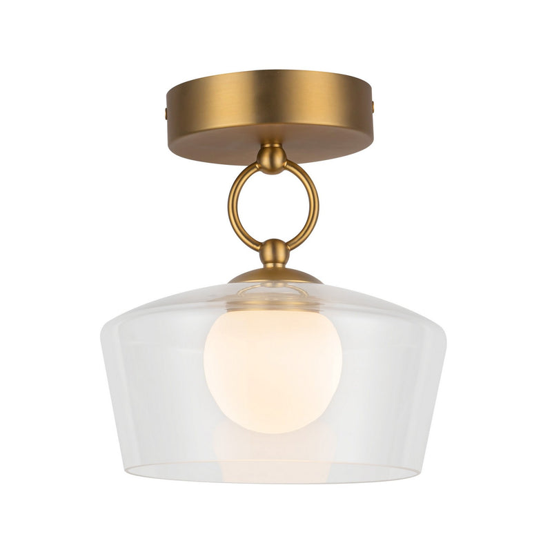 LED Semi Flush Mount<br /><span style="color:#4AB0CE;">Entrega: 4-10 dias en USA</span><br /><span style="color:#4AB0CE;font-size:60%;">PREGUNTE POR ENTREGA EN PANAMA</span><br />Collection: Leota<br />Finish: Brushed Gold/Clear Glass