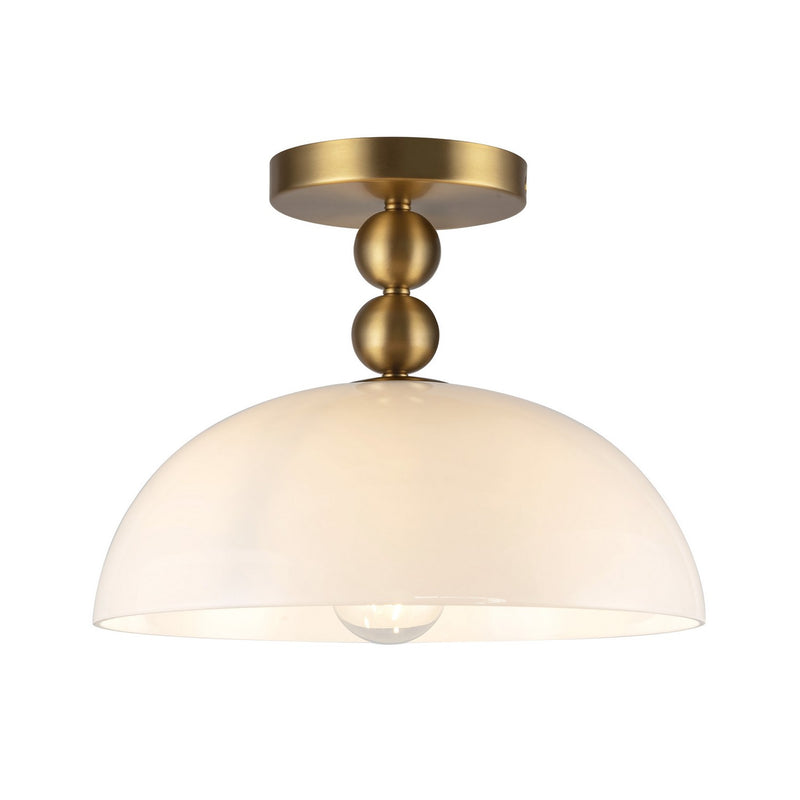 One Light Semi-Flush Mount<br /><span style="color:#4AB0CE;">Entrega: 3-4 semanas en USA</span><br /><span style="color:#4AB0CE;font-size:60%;">PREGUNTE POR ENTREGA EN PANAMA</span><br />Collection: Paisley<br />Finish: Brushed Gold/Glossy Opal Glass