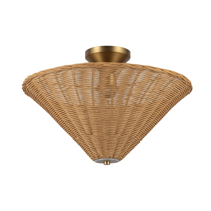 One Light Semi-Flush Mount<br /><span style="color:#4AB0CE;">Entrega: 4-10 dias en USA</span><br /><span style="color:#4AB0CE;font-size:60%;">PREGUNTE POR ENTREGA EN PANAMA</span><br />Collection: Bridgette<br />Finish: Brushed Gold/Rattan