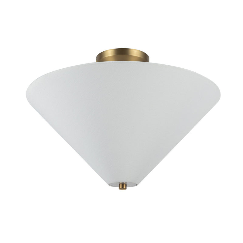One Light Semi-Flush Mount<br /><span style="color:#4AB0CE;">Entrega: 4-10 dias en USA</span><br /><span style="color:#4AB0CE;font-size:60%;">PREGUNTE POR ENTREGA EN PANAMA</span><br />Collection: Bridgette<br />Finish: Brushed Gold/White Linen