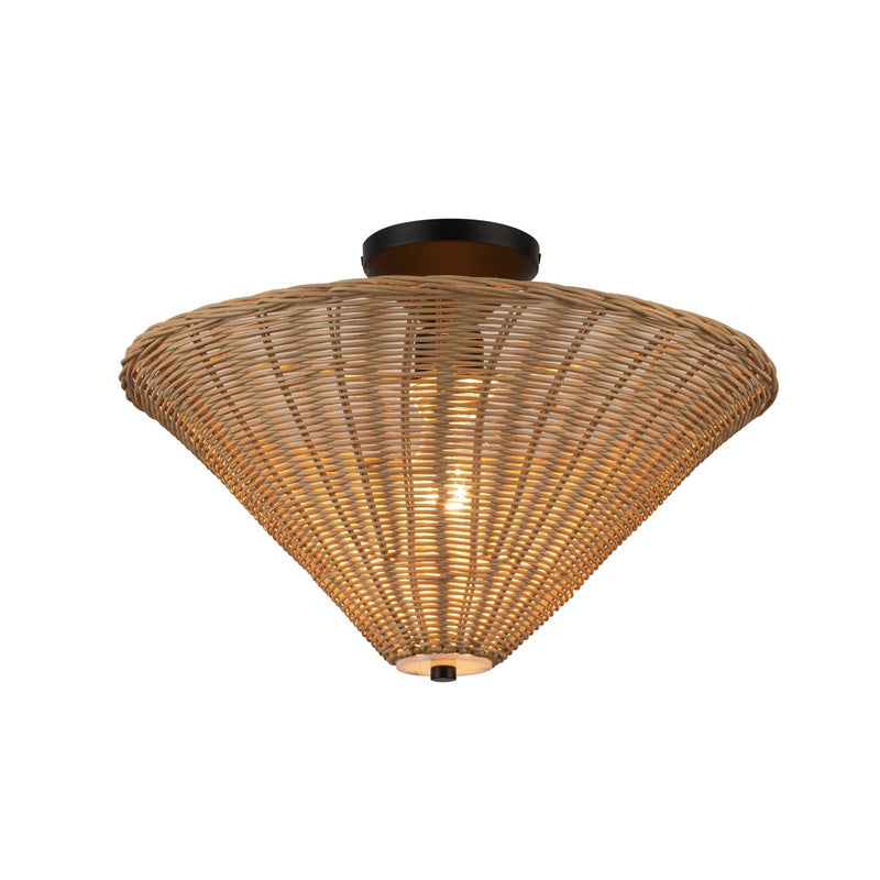 One Light Semi-Flush Mount<br /><span style="color:#4AB0CE;">Entrega: 4-10 dias en USA</span><br /><span style="color:#4AB0CE;font-size:60%;">PREGUNTE POR ENTREGA EN PANAMA</span><br />Collection: Bridgette<br />Finish: Matte Black/Rattan
